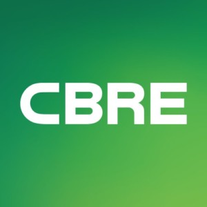 CBRE logo on a green background