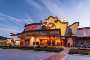 Exterior of Loew's at dusk