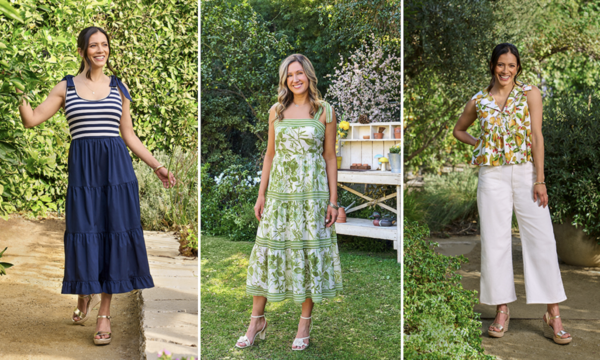 Three women in different spring outfits